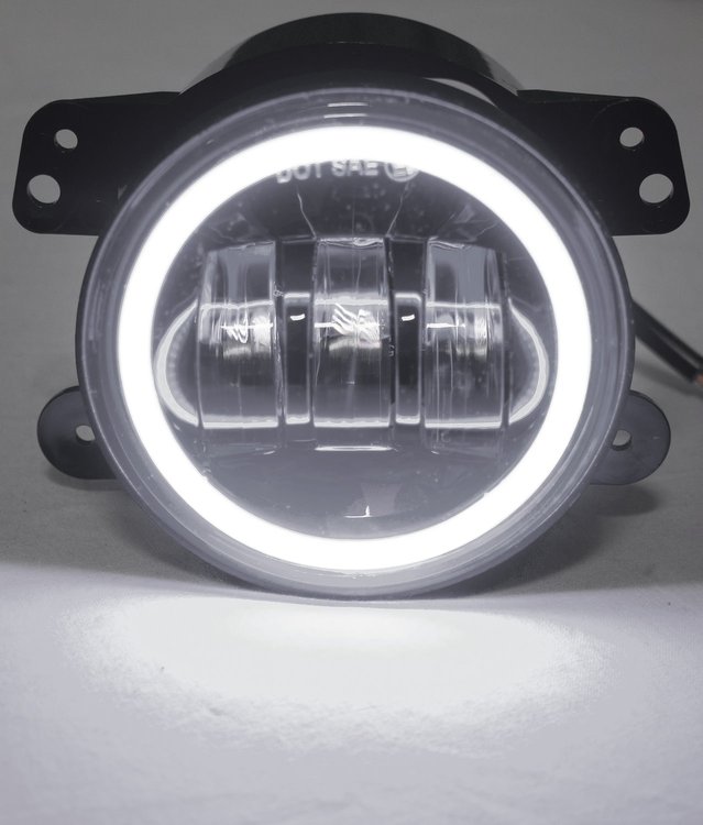 RS-4FHALOW 4 in. 30W/1440LM LED Fog Light Kit, w/ White LED Halo, Fits 2007-2017 Jeeps