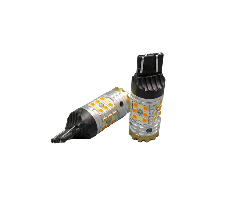 RS7443SBWA 7443 NO-RAPID FLASH Canbus Turn signal LED Bulbs, Switchback version in White/Amber 9V-30V, 1860 lumens Epistar 3030