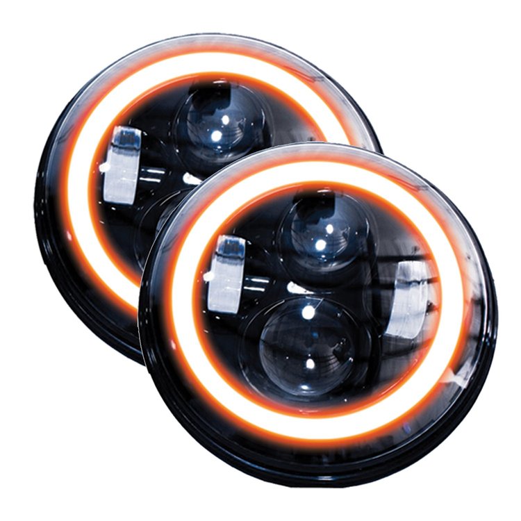 RS-7LEDHLP-HALOWA-PR 7 in. LED Vehicle HeadLight Projector Kit, 4x10W, w/ White/Amber Halo, Plug-&-Play, H4 H/L, Pair