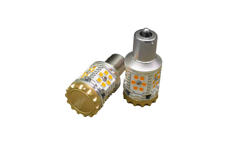 RSBA15SNRFA 1156, BA15S NO-RAPID FLASH Canbus Turn signal LED Bulbs, AMBER, 9V-30V, 1860 lumens Epistar 3030 Super Bright, Pair