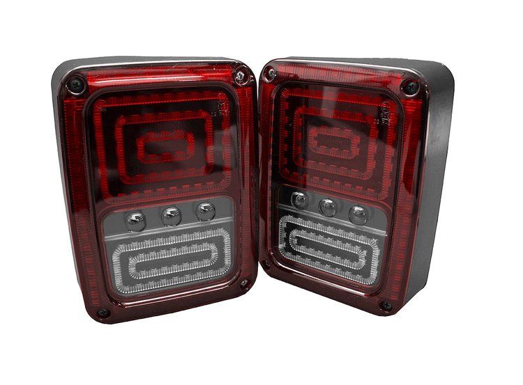 RSJ21SLT LED Tail Lamp Rear Lights, Red Color, 07+ Jeep Wrangler, 15W 450 Lumen, Pair