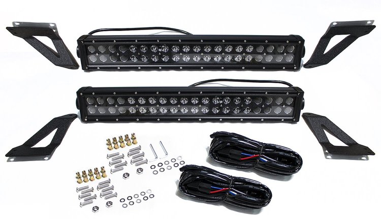 RSJK240G 120W Dual Row BLACKED OUT-Series LED Grille Light Bars, 07-17 Jeep Wrangler JK 4WD, w/ mounting bracket & Wire Harness