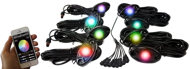 RSLD8KITCS ColorSMART 8-LED Glow Pod BLACK Kit, Smartphone Controlled, w/ Brain Box IP68 12 V, w/ All Hardware