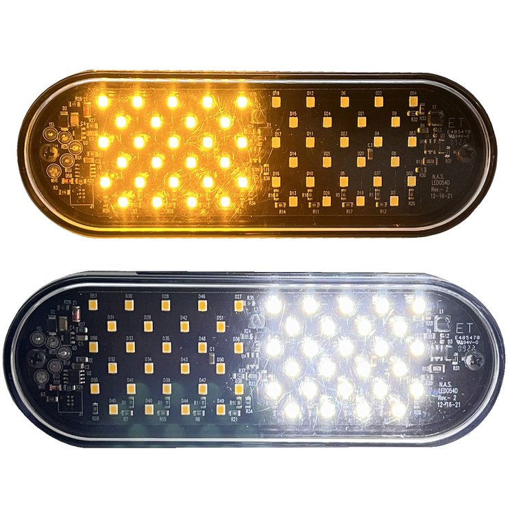 RSLED054WA Extremely Powerful Pro-Series 6 in. Oval Grommet Mount 54 LED Warning Light, Amber/White, w/ 6 Dual Color Patterns