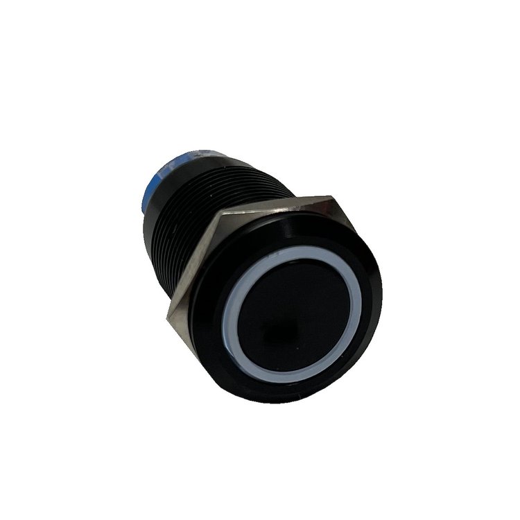 RSMB19MMW 12 V 19 mm Momentary Function Pre-Wired Switch, w/ WHITE LED & Black Flush Mount Finish