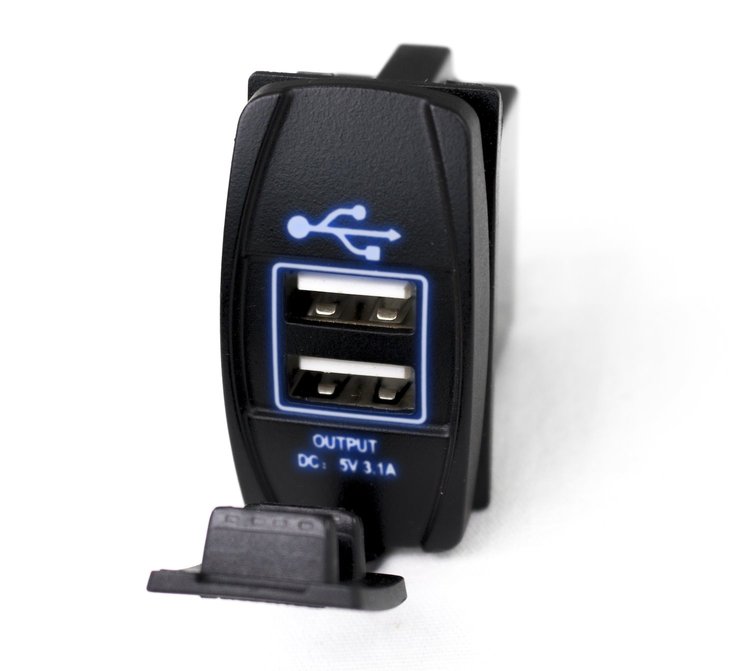 RSRSUSBB LED Rocker Switch 2-Port USB Charge Panel, w/ Blue Radiance
