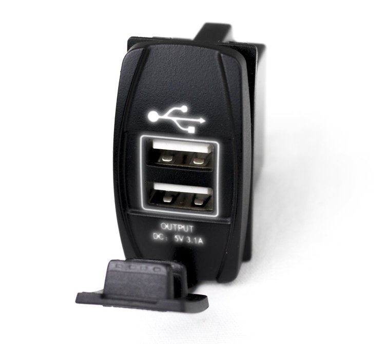 RSRSUSBW LED Rocker Switch 2-Port USB Charge Panel, w/ White Radiance