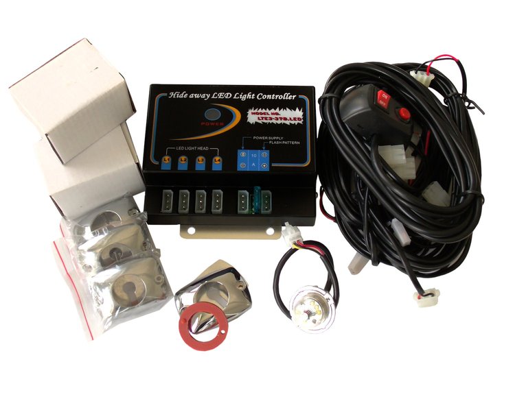 RS-RTE3-307B(B) 4-LED Hi-Power Strobe Lighting Kit, w/ Brain Unit & Multiple Mounting Options, Blue