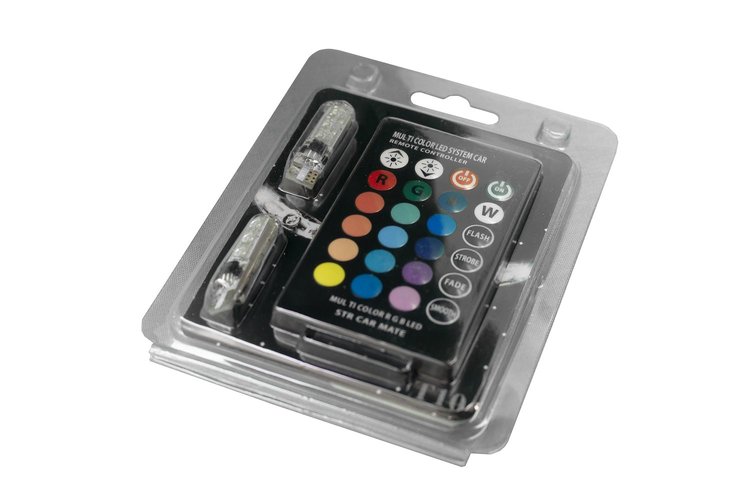 RST10RGBK T10 194 RGB Multi-Color LED Kit, w/ 24-Key button IR remote &, 2 RGB Bulbs, w/ receivers