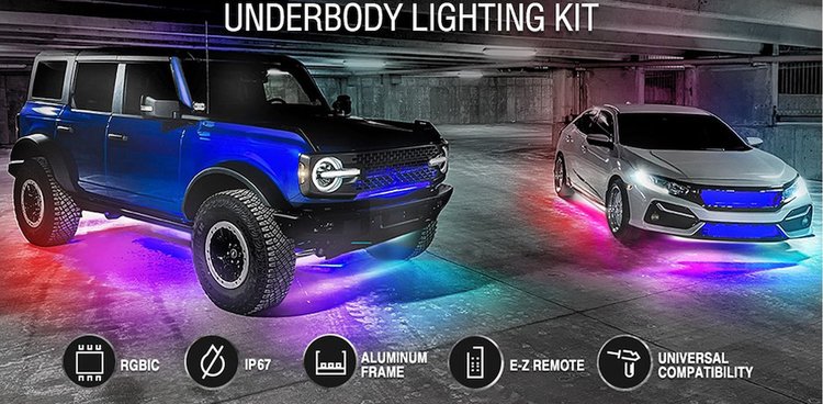 RSUKIT-C ColorSMART Chasing Pattern RGB LED Aluminum Solid Underbody Kit, w/ Key Card RGB Remote & Bluetooth App Control