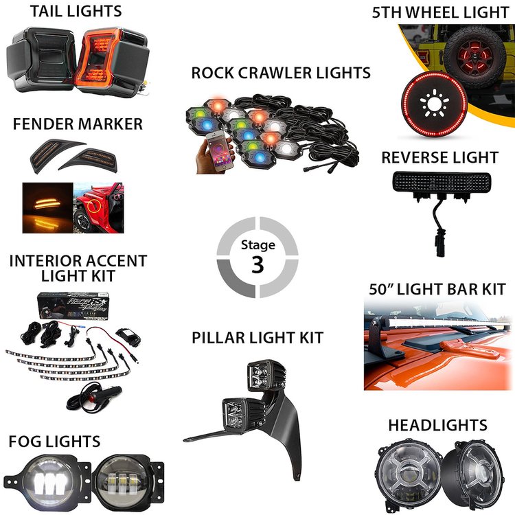 S3JJLK Stage 3 Zombie King LED Lighting Combo Package, Fits 2018+ Jeep Wrangler JL