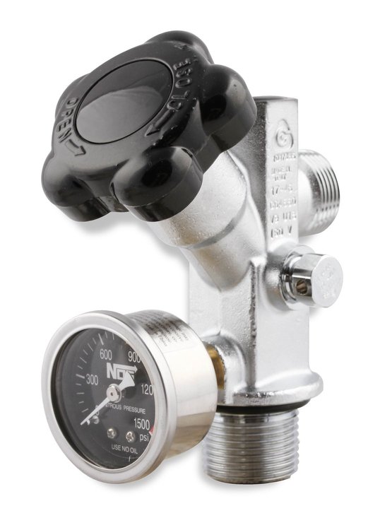 Super Hi-Flo Nitrous Bottle Valve with Black Face Gauge for 5 lb. and Larger NOS Bottles