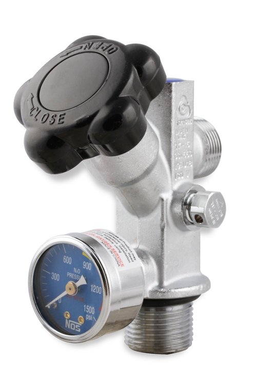 Super Hi-Flo Nitrous Bottle Valve with Blue Face Gauge for 5 lb. and Larger NOS Bottles