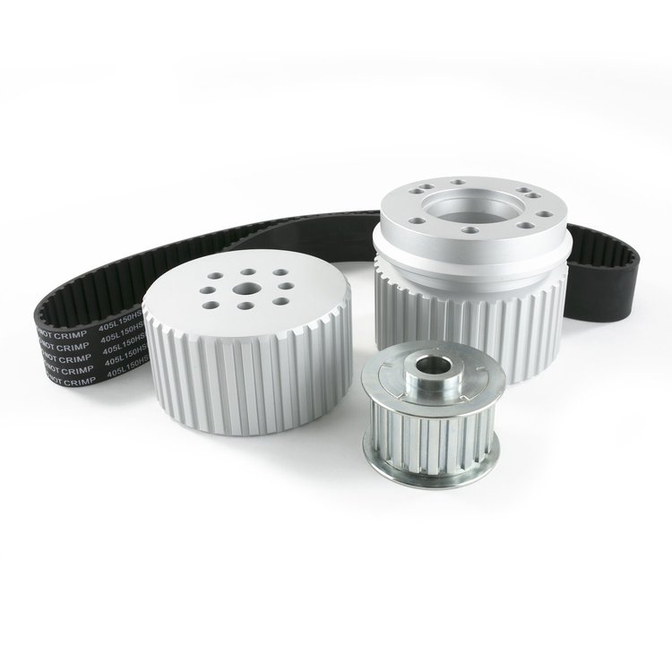 10091 Gilmer Style Pulley Kit, Billet Aluminum, SBC Long Water Pump, Satin