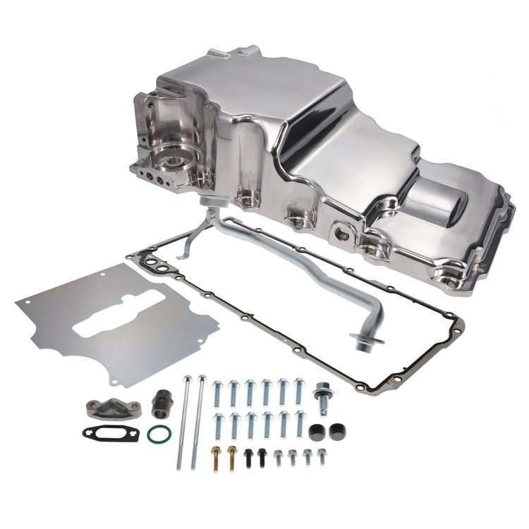 81075P Oil Pan, Cast Aluminum Low-profile Retro-fit 5.7-Quart, LS, Polished