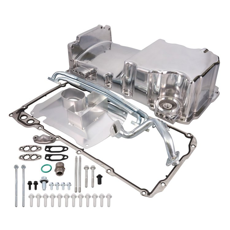 81076P Oil Pan, Aluminum Low-profile Rear-sump 6.0-Quart, LS, Polished