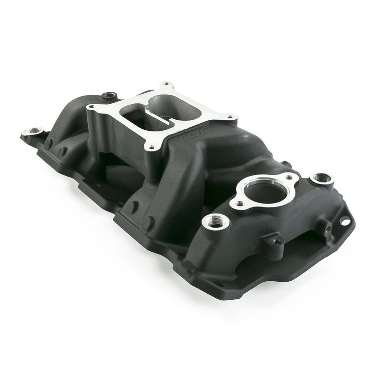 82026BK Aluminum Dual Plane Air Gap Intake for Small Block Chevy [Black]