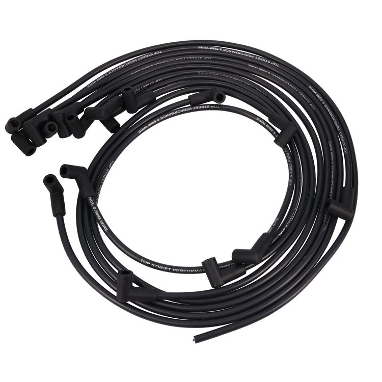 88091 Chevy Small Block Under Header Wires, 8.5mm Black, 90-Degrees Plug Boots