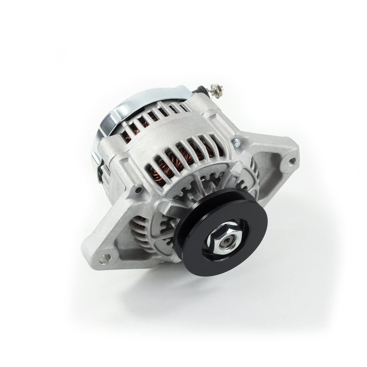 ES1014 Alternator, Mini Denso Style Race 3/8" V-Belt 90-DegreesAmps, Satin