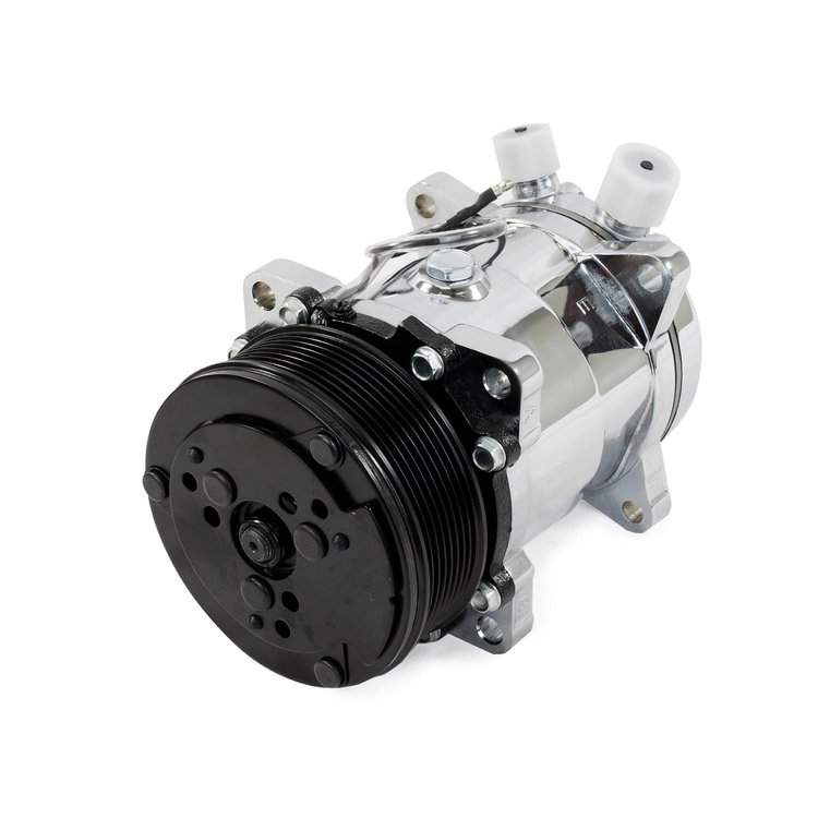 HC5002C A/C Compressor, Sanden 508 R134, Serpentine Belt, Chrome w/ Black Clutch