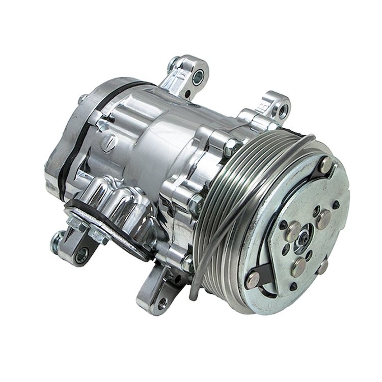 HC5005P A/C Compressor, Sanden SD-7 R134 Serpentine Belt, Polished w/ Silver Clutch