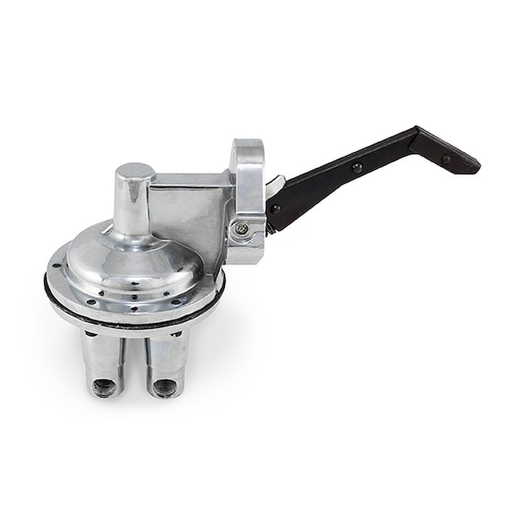JM1005C Mechanical Fuel Pump, Two Valve 80 GPH 8 PSI, Chrysler SB (273-360), Chrome