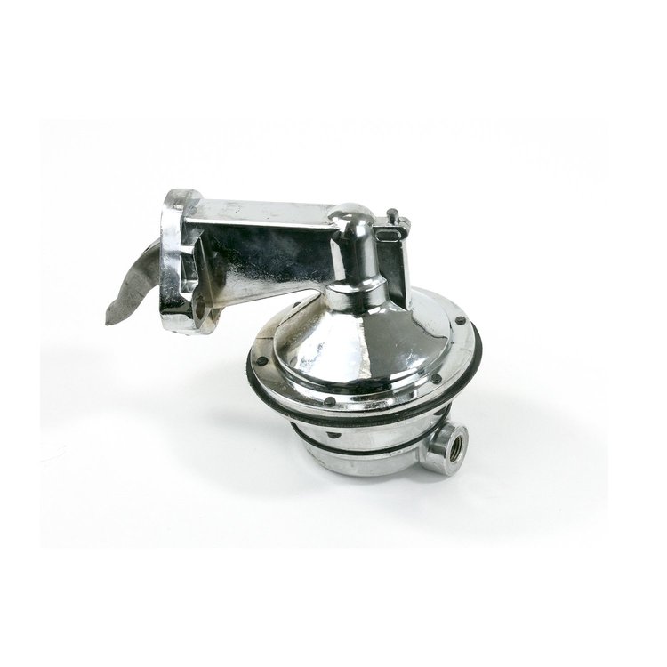 JM1006C Mechanical Fuel Pump, Two Valve 80 GPH 8 PSI, Chrysler BB(361-440), Chrome