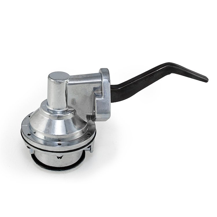 JM1007C Mechanical Fuel Pump, Two Valve 80 GPH 8 PSI, Ford SB (221-351W), Chrome