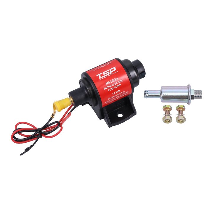JM1031 Micro Electric Fuel Pump, 28 gph, 2-3.5 PSI, Gasoline, w/ Filter, Carburetor