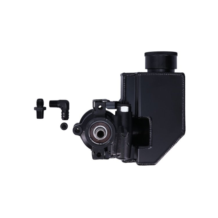 JM2021BK Power Steering Pump, GM Type 2, Saginaw TC, Fabricated Reservoir, Black