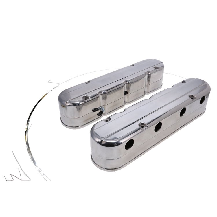 JM8082-3P LS Valve Covers, Cast Aluminum, Smooth, w Coil Covers, Polished