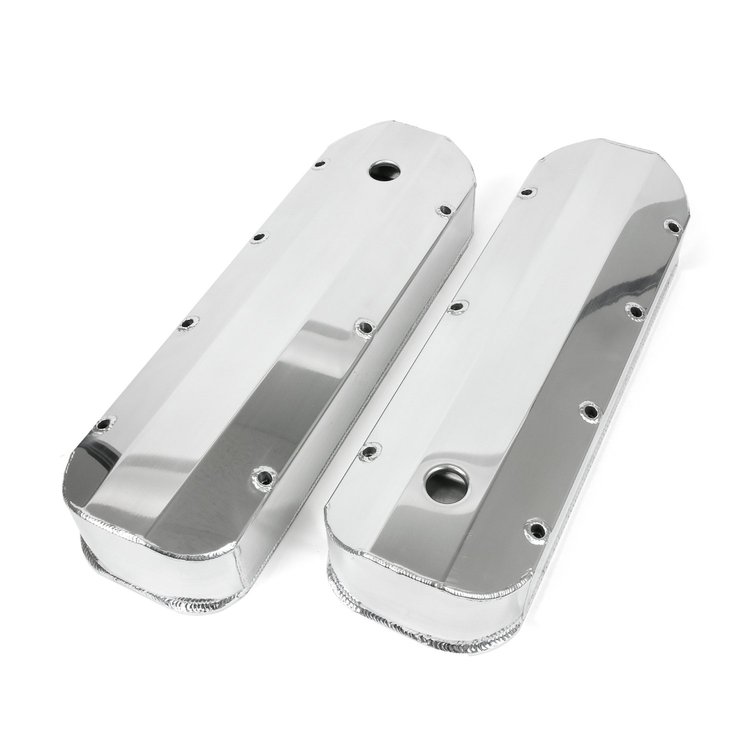 JM8092-7P Valve Covers, Fab. Alum., Long Bolt w/ Holes BBC, Polished