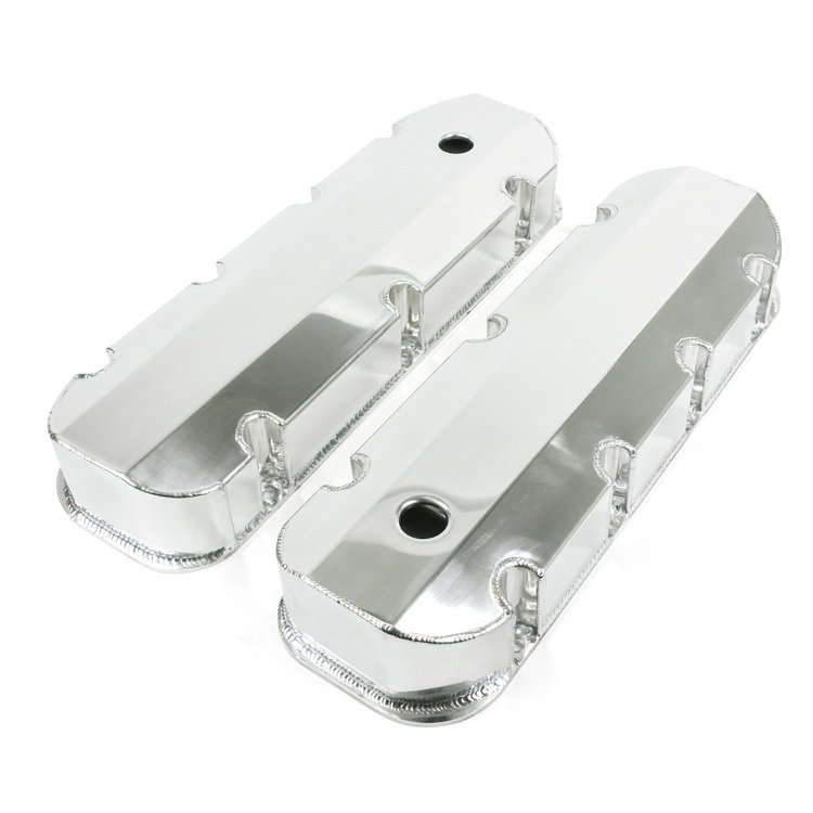 JM8092-8P Valve Covers, Fab. Alum., Short Bolt w/ Holes BBC, Polished