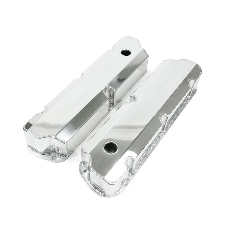 JM8093-8P Valve Covers, Fab. Alum., Short Bolt w/ Holes SBF, Polished