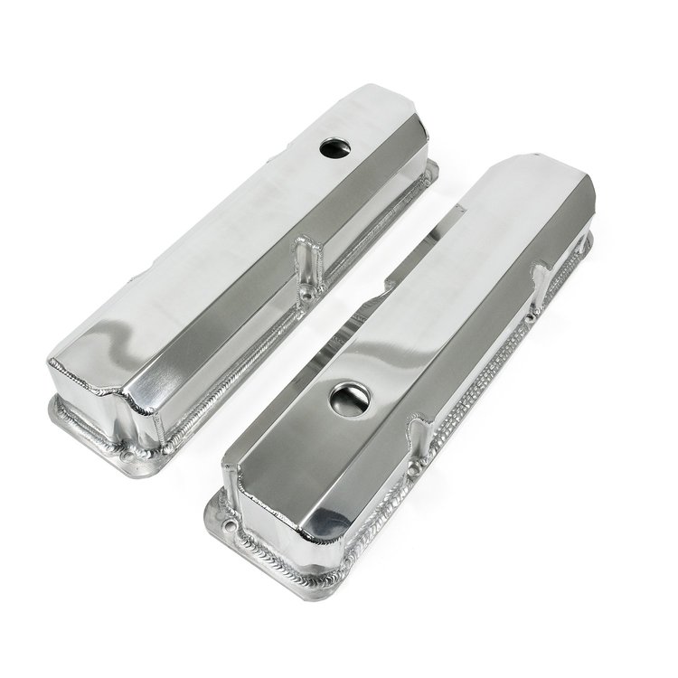 JM8098-8P Valve Covers, Fab. Alum., Short Bolt w/ Holes Ford FE, Polished
