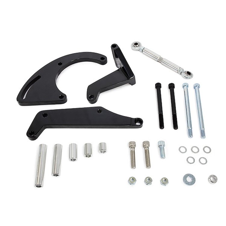 JM9106BK A/C Compressor Sanden 508 Bracket, Aluminum SBC Long Water Pump, Black