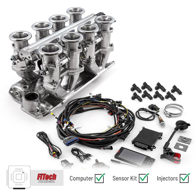 1-135-003-02 Chevy SBC 350 Downdraft & FiTech Ultra EFI Fuel Injection System [Polished]