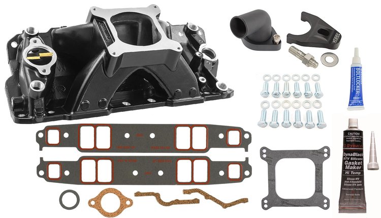 HiRise Intake Manifold Kit 1957-1995 Small Block Chevy 350 - Black Finish