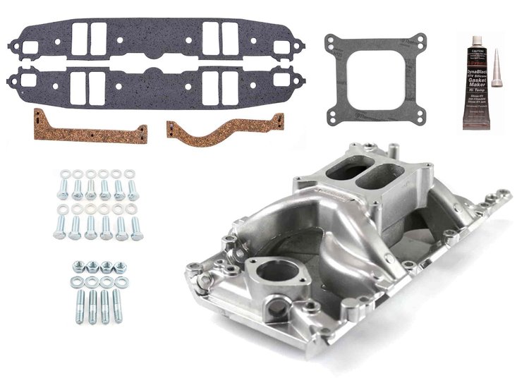 1-147-029K MidRise Intake Manifold Kit for Small Block Mopar 318/340/360 ci, Magnum V8 - Polished Finish