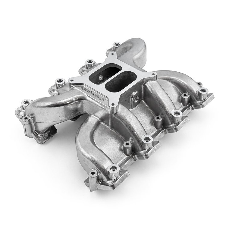 1-147-105-02 Chevy GM LS3 MidRise Air Dual Plane 4150 Carby Manifold Machine Polished