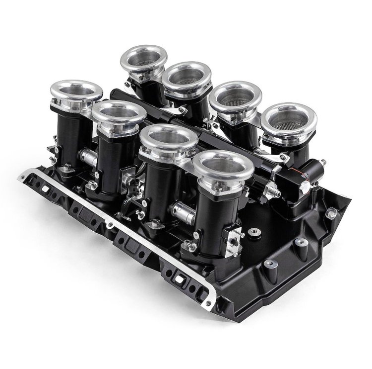 1-148-010-02 Downdraft EFI Stack Intake Manifold System Complete for Ford FE 390, 427, 428 [Black]