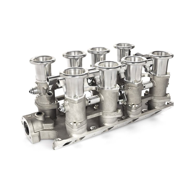Downdraft EFI Stack Intake Manifold - Small Block Ford 260, 289, 302W Fuel Injected - Satin