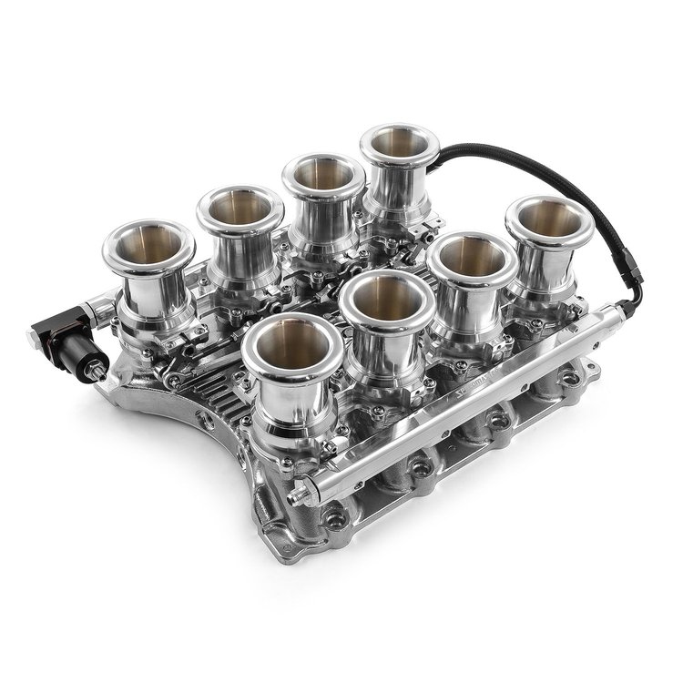 1-148-017 Ford Coyote Downdraft 8 Stack EFI Intake Manifold System Complete Polished