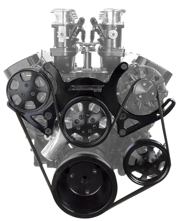 Serpentine Engine Pulley Kit Small Block Chevy with Reverse-Rotation Long Water Pump