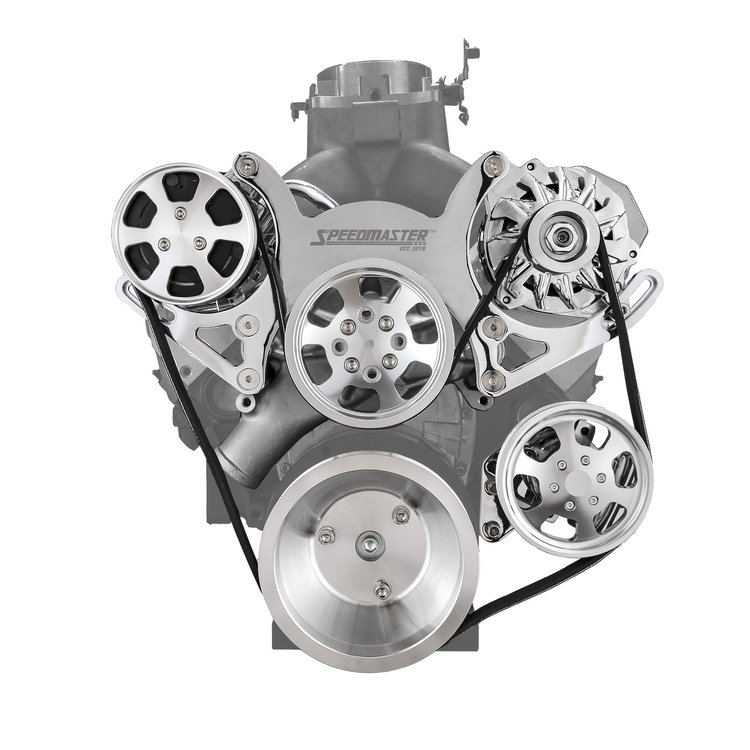 1-673-001-02 Aluminum Complete Serpentine Belt Drive System Kit for Small Block Chevy 350 [Polished]