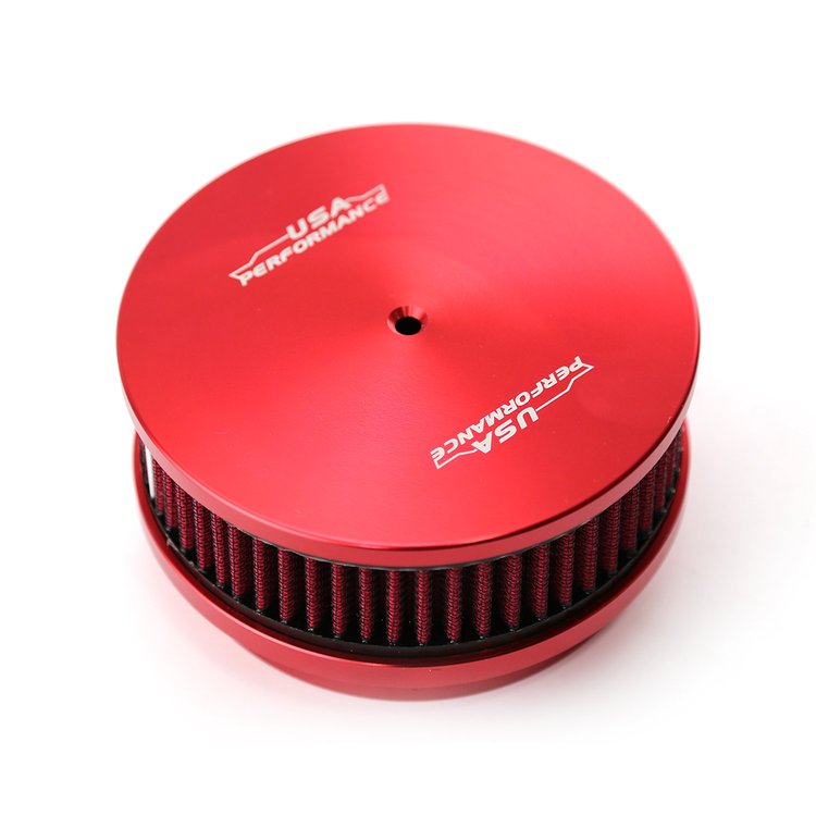 PCE104.1086 6 in. x 2 in. Washable Filter Billet Aluminum Air Cleaner Assembly Kit - Red