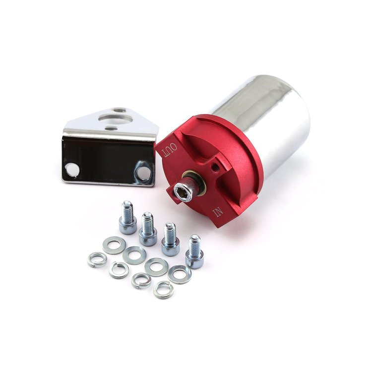 Billet Aluminum Fuel Filter With Accessories Inlet/Outlet Ports: 3/8 NPT Female