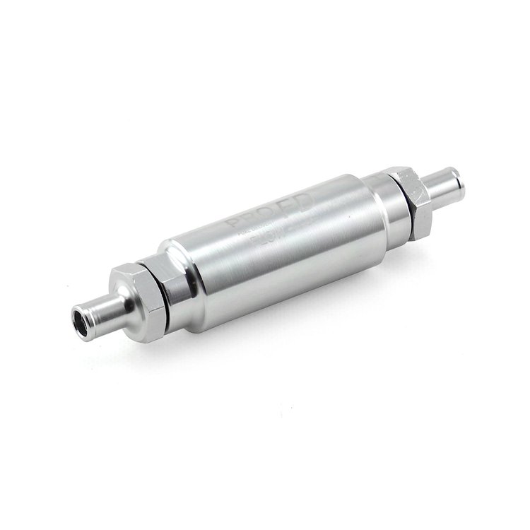 PCE132.1009.04 Billet Aluminum Inline Fuel Filter Inlet/Outlet Ports: 3/8" Hose Nipple