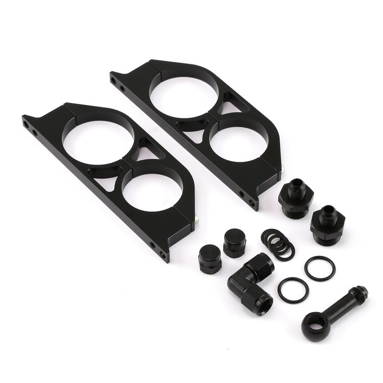 044 EFI Dual Fuel Pump Mounting Bracket Set Black Anodized Aluminium