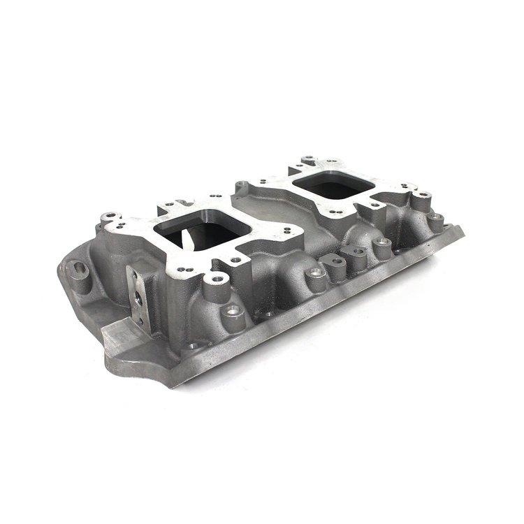 Ford 460 CJ Twin Carb Intake Manifold Satin Optional Blower Mount